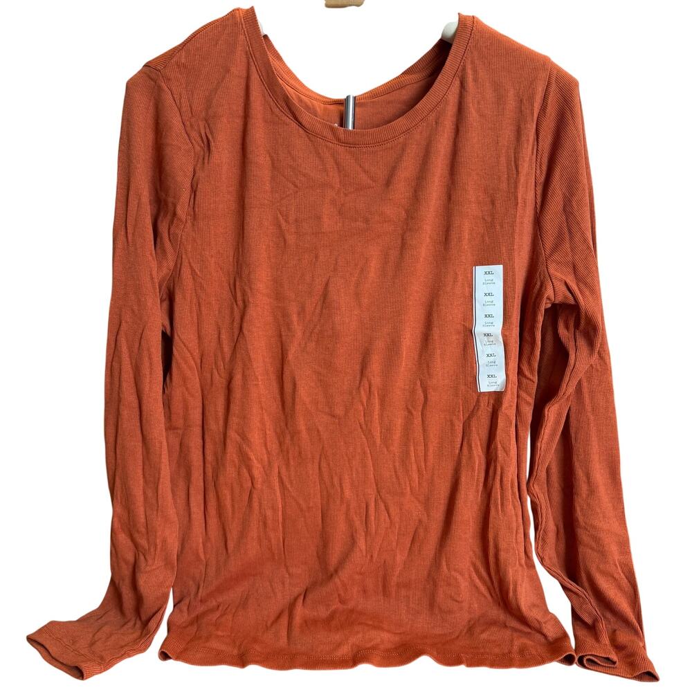 A New Day Women's Rust Long Sleeve Ribbed T-Shirt - Size XXL - NWT
